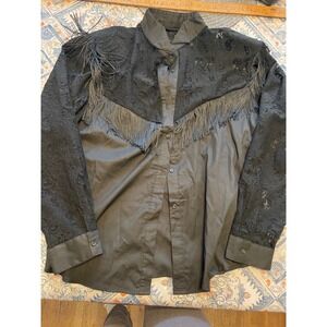 Western Collection Vintage Black Lace Fringe Western Shirt XL Made in USA A073